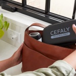 Women getting CEFALY device out of the hand bag.
